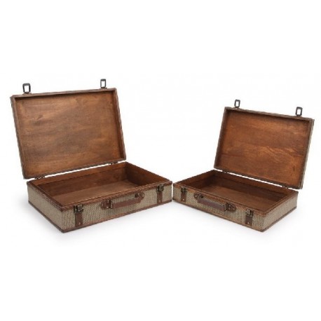 Valises en bois recouvertes de tissu 